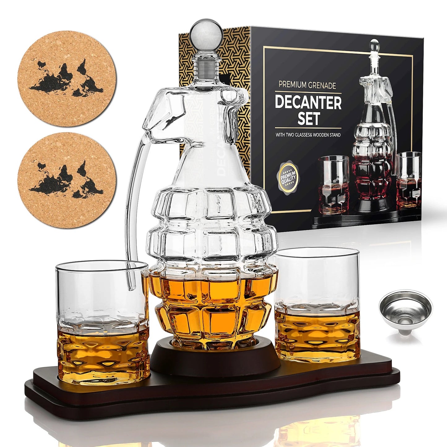 Coffret carafe à whisky grenade + 2 verres