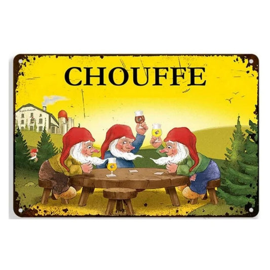 Plaque metal vintage Chouffe nains à table