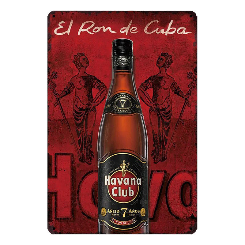 Plaque metal vintage bouteille Havana Club 7 anos