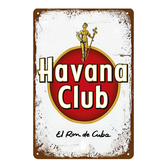 Plaque metal vintage Havana Club El Ron de Cuba blanche