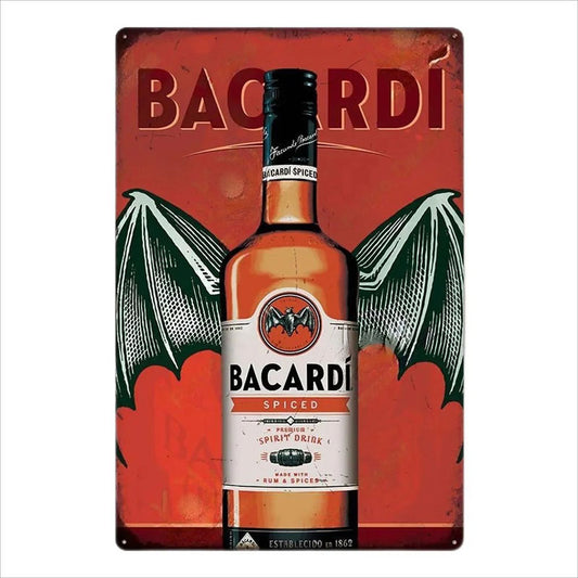 Plaque metal vintage bouteille Bacardi spiced